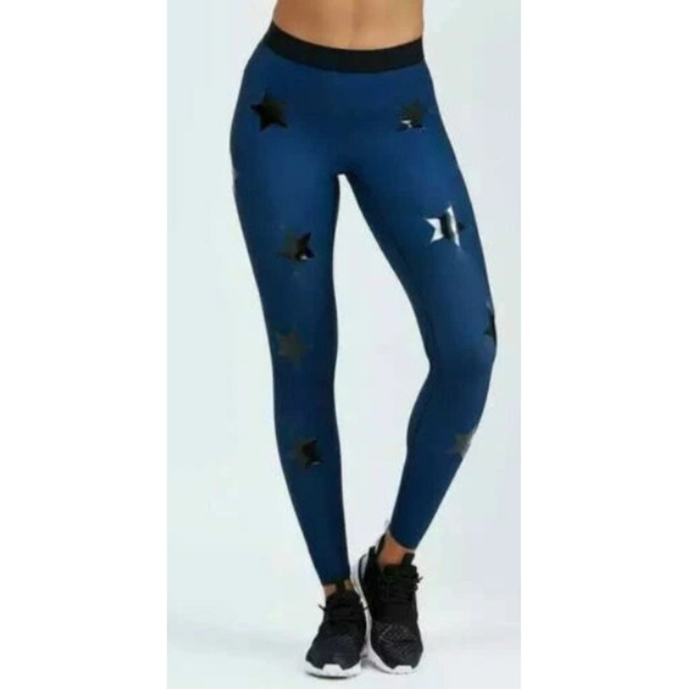 Ultracor Navy Blue Black Star Print Compression Leggings Womens Medium USA Made‎